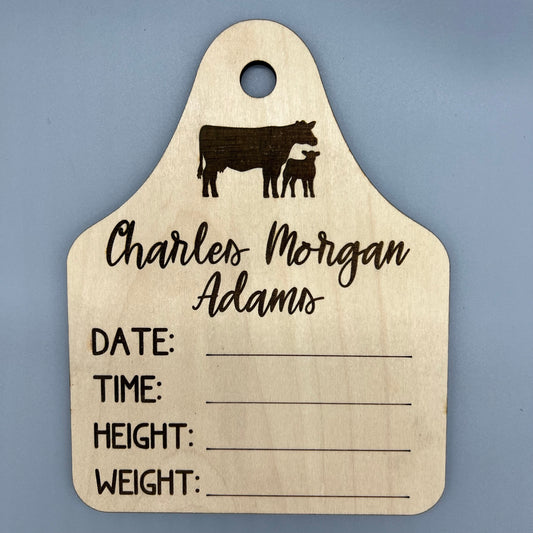 Cow Tag Baby Birth Announcement